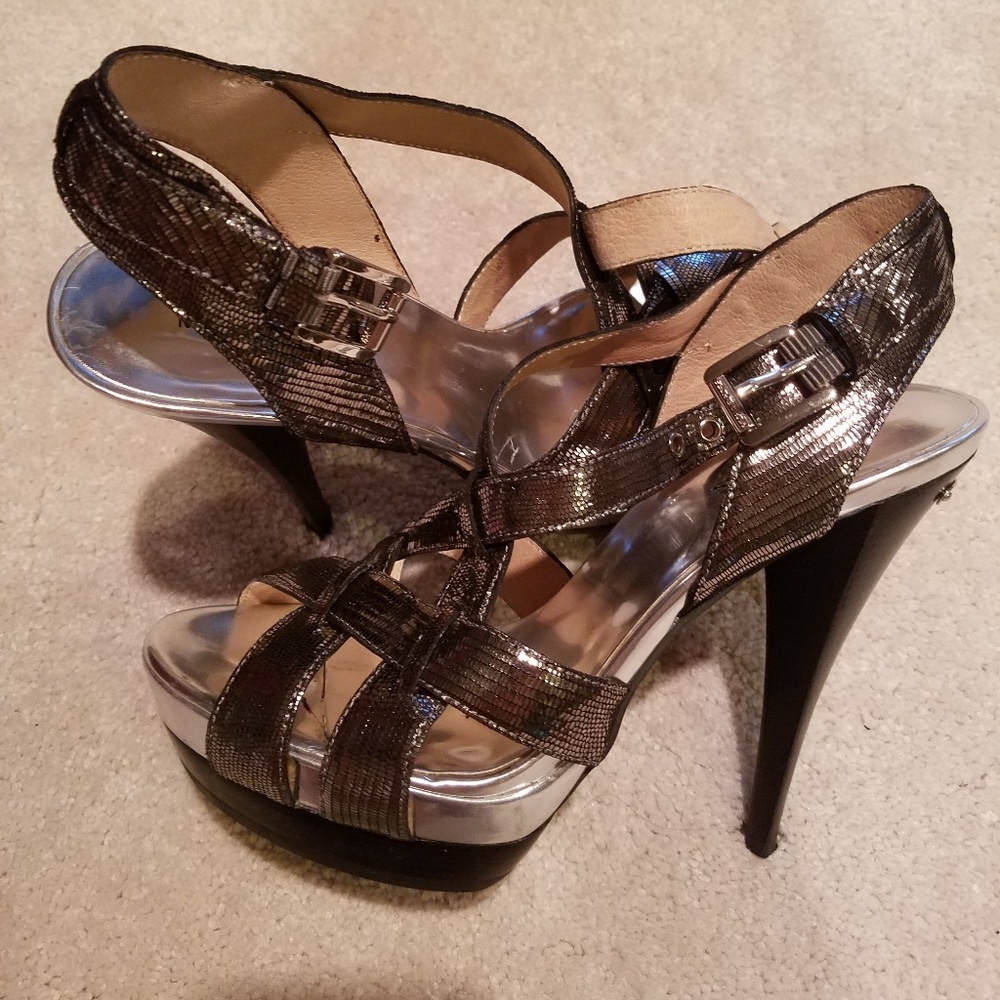 Michael Kors silver lizard platform heels size 7